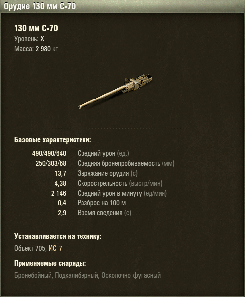 Характеристики орудия 130 мм С-70