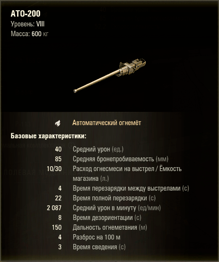 Характеристики огнемёта АТО 200